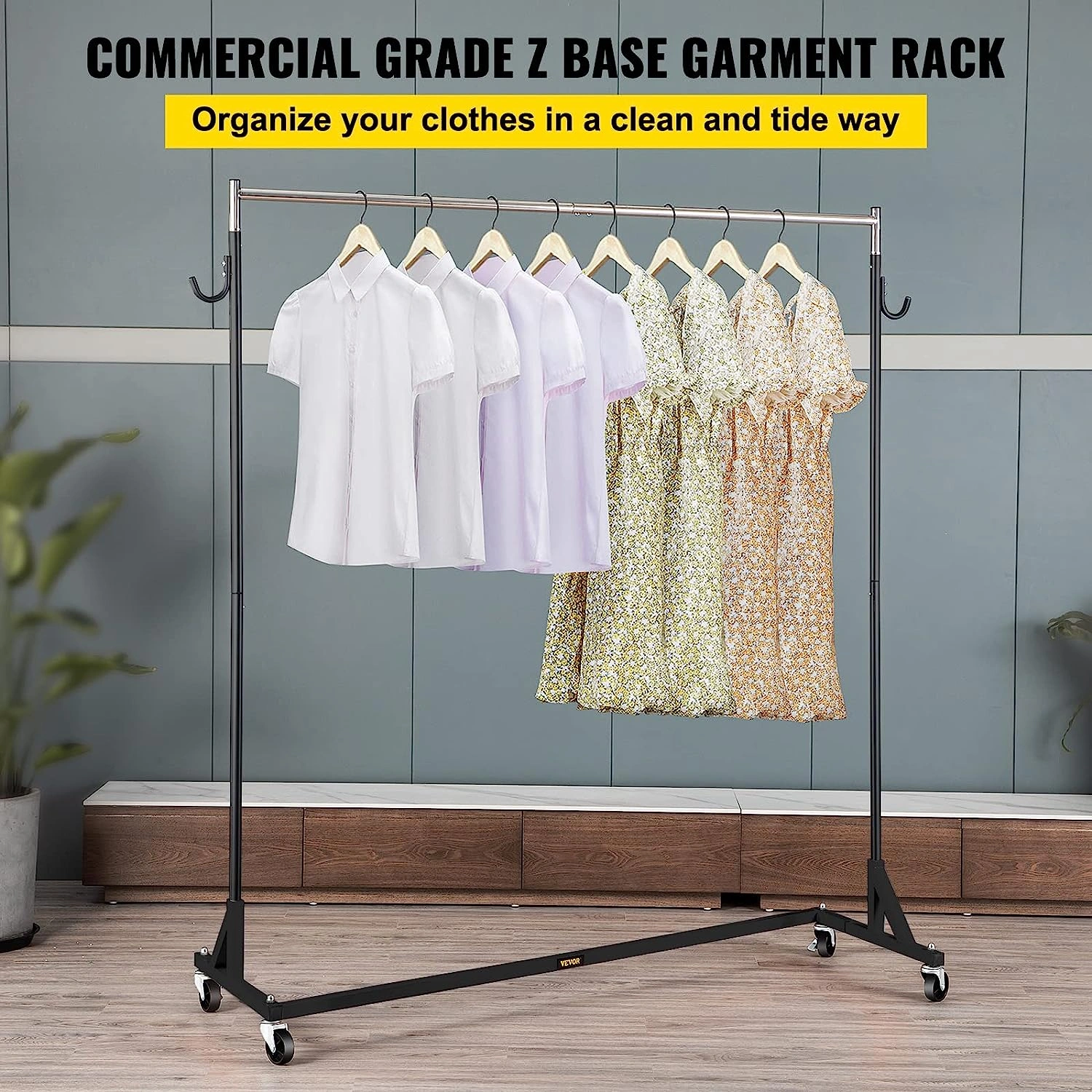 Schwarzer Kleiderständer Z-Rack: Industriequalität, 300 lbs Belastbarkeit, mobil & höhenverstellbar. Perfekt für Zuhause oder Shop!