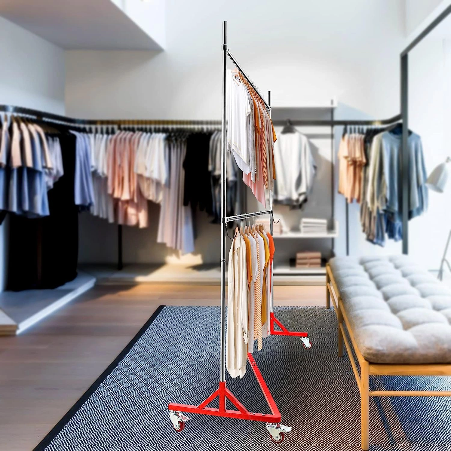 Zusammenklappbarer Z-Kleiderständer: Rollen, Höhenverstellbar, Schwerlast, Ideal für Schlafzimmer-Organisation und Stauraum!
